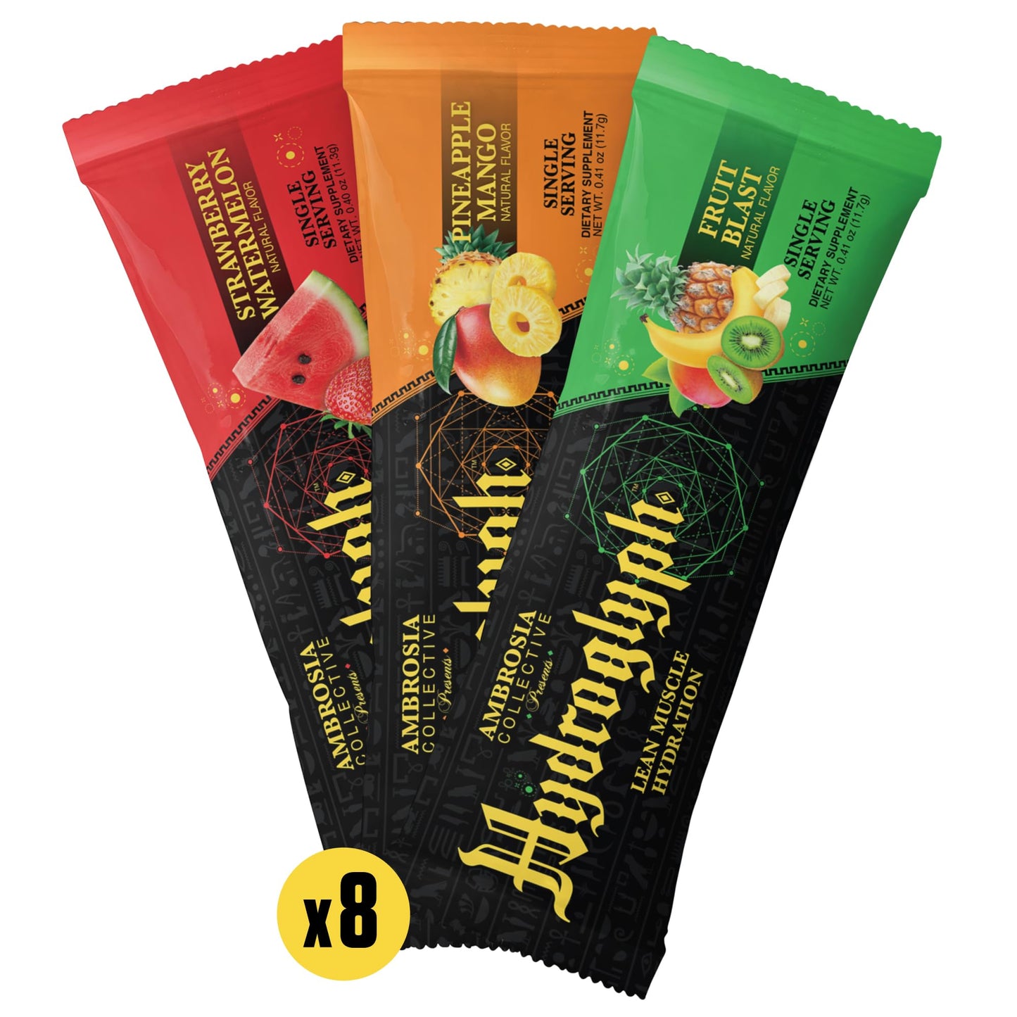 Ambrosia Hydroglyph Intraworkout Electrolytes | Sugar Free Hydration Powder with Amino Acids – 30 Servings Variety Pack