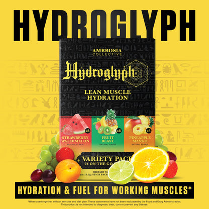 Ambrosia Hydroglyph Intraworkout Electrolytes | Sugar Free Hydration Powder with Amino Acids – 30 Servings Variety Pack