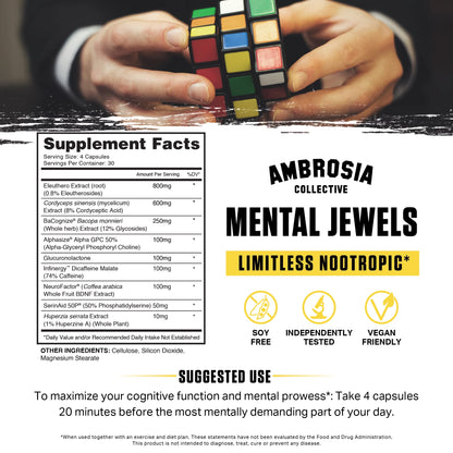 Ambrosia Mental Jewels (Capsules) – Cognitive Enhancer | 120 Veggie Capsules