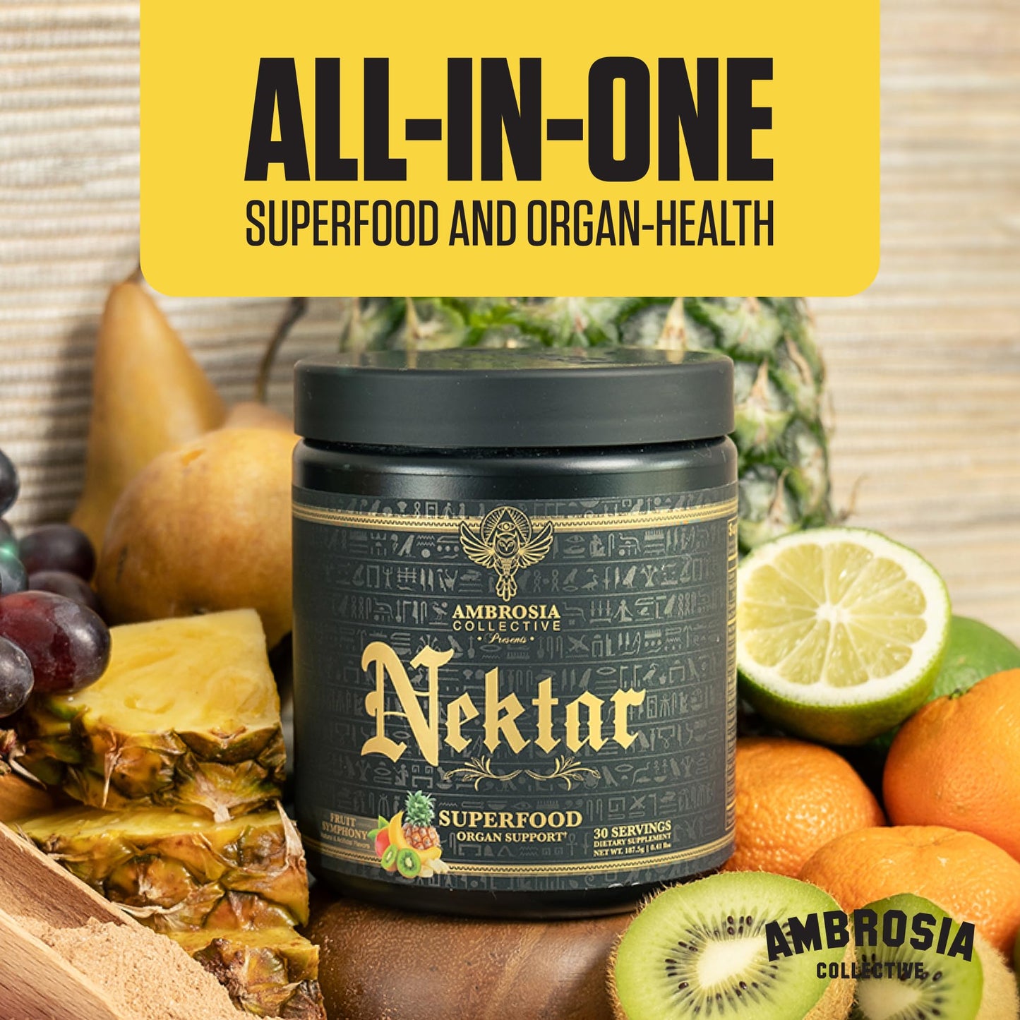 Ambrosia Nektar Superfood Powder – Daily Wellness Support, Greens Powder Alternative | 30 Servings | Fruit Symphony