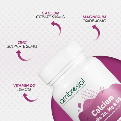 AMBROSIAL Calcium Magnesium Zinc with Vitamin D3 - Pack of 1 (60 Capsules)