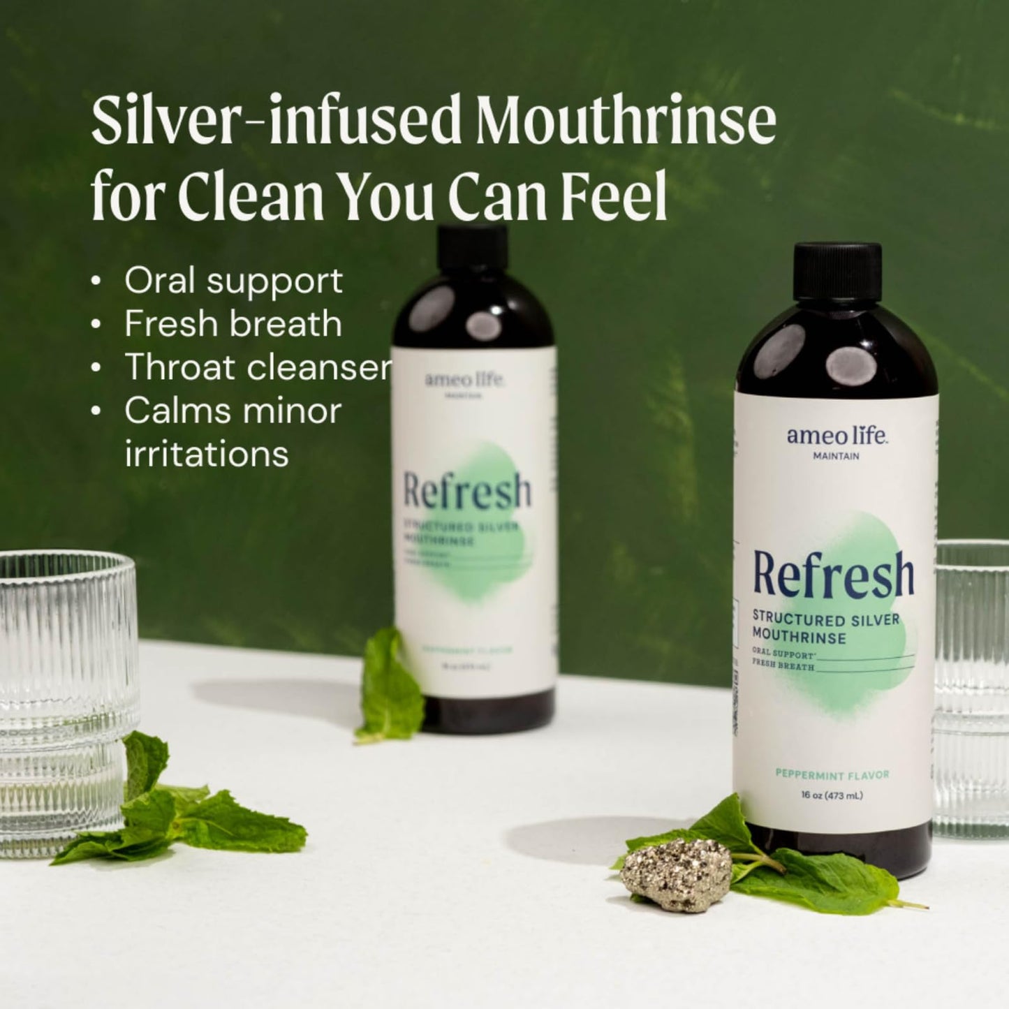 Ameo Life 10ppm Mint Structured Silver Mouthwash – Alcohol-Free Colloidal Rinse (16 oz)