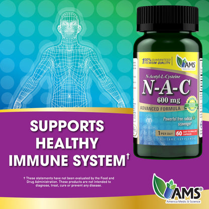 America Medic & Science NAC 600mg – NAC Supplement for Lung Health & Immune Support, Liver Support | 60 Capsules (Pack of 2)