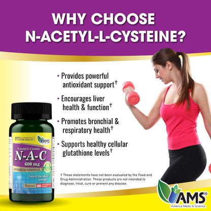 America Medic & Science NAC 600mg – NAC Supplement for Lung Health & Immune Support | 60 Capsules