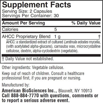 American BioSciences ImmPower AHCC 500mg Capsule – Immune Support, NK Cell Activity, 60 Veggie Capsules