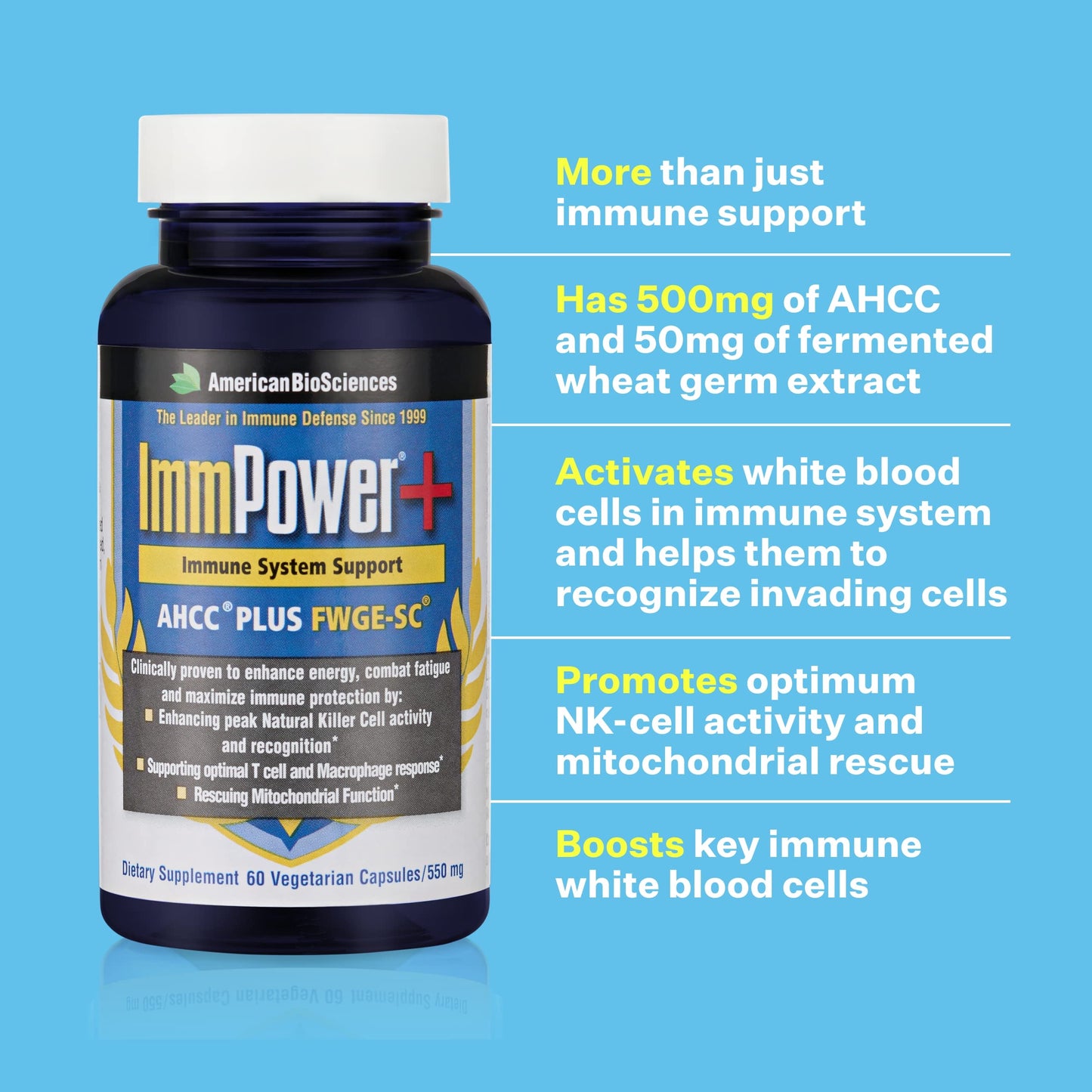 American BioSciences ImmPower Plus – AHCC & Fermented Wheat Germ Extract Immune Support, 550mg Capsule, 60 Veggie Caps