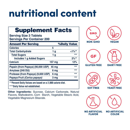 American Health Original Papaya Enzyme - 600 Chewable Tablets, Pack of 4 - After-Meal Digestive Support, Non-GMO, Vegan, 800 Total Servings