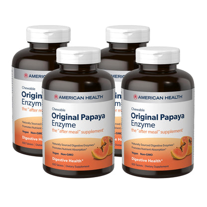 American Health Original Papaya Enzyme - 600 Chewable Tablets, Pack of 4 - After-Meal Digestive Support, Non-GMO, Vegan, 800 Total Servings