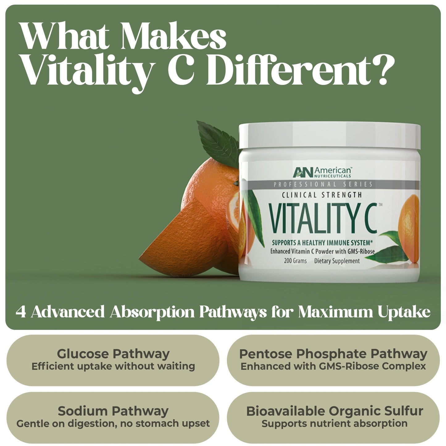 American Nutriceuticals Vitamin C Powder – Sugar-Free, Non-Acidic, 4000mg, pH-Neutral