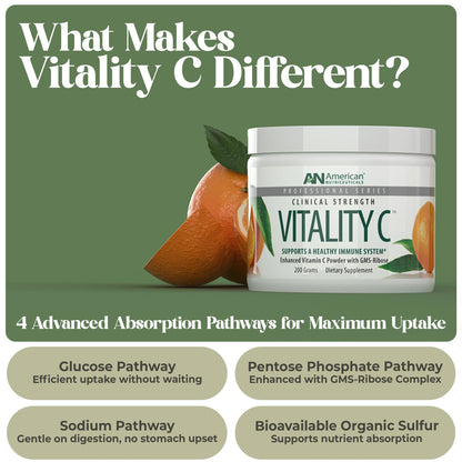 American Nutriceuticals Vitamin C Powder – Sugar-Free, Non-Acidic, 4000mg, pH-Neutral