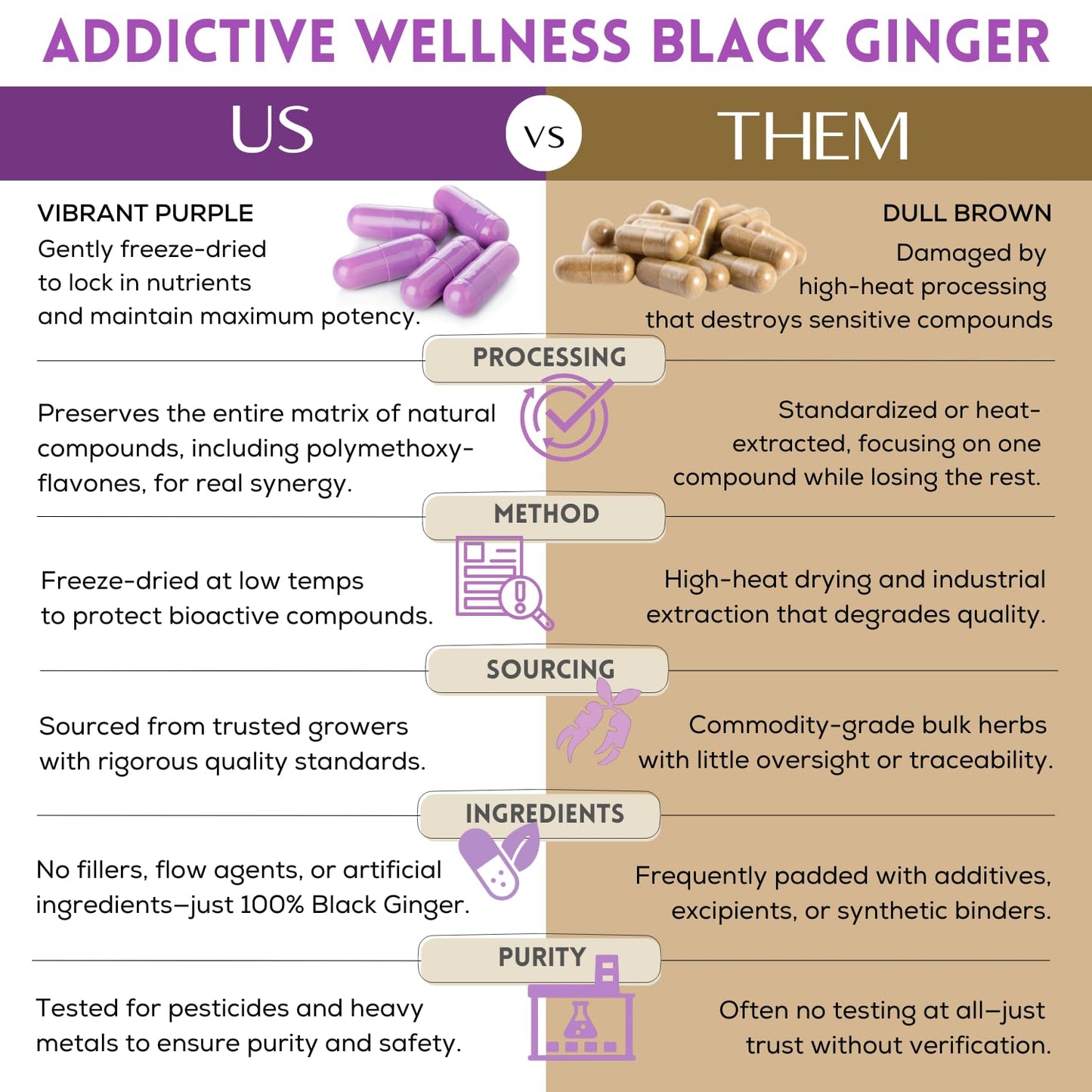 Addictive Wellness Black Ginger Capsules 450mg – Kaempferia Parviflora for Energy, Endurance & Metabolism | Vegan & Paleo | 100 Count