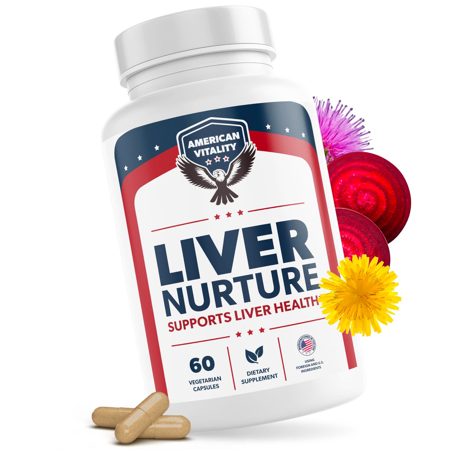 American Vitality Liver Nurture – Liver Support Supplement with Milk Thistle, Artichoke & Dandelion | 60 Capsules