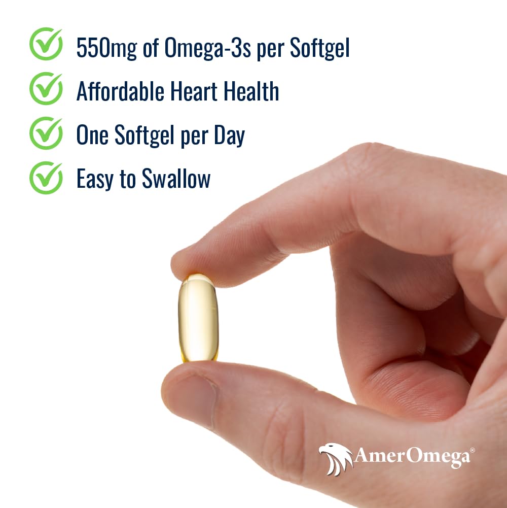 AmerOmega Triglyceride Omega-3 Fish Oil – Heart Health Support | Wild-Caught Alaskan Pollock | 60 Softgels