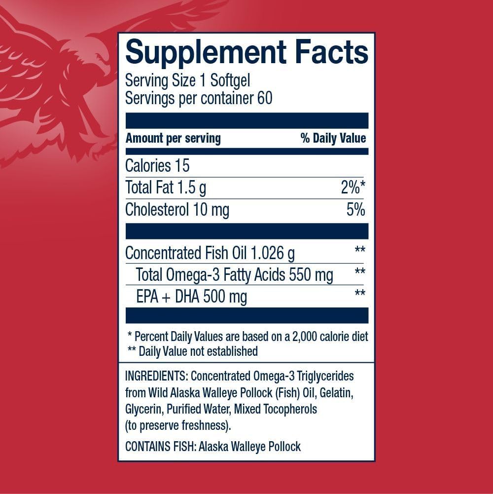 AmerOmega Triglyceride Omega-3 Fish Oil – Heart Health Support | Wild-Caught Alaskan Pollock | 60 Softgels