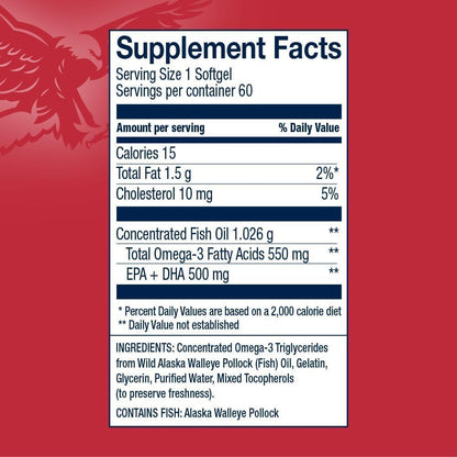 AmerOmega Triglyceride Omega-3 Fish Oil – Heart Health Support | Wild-Caught Alaskan Pollock | 60 Softgels