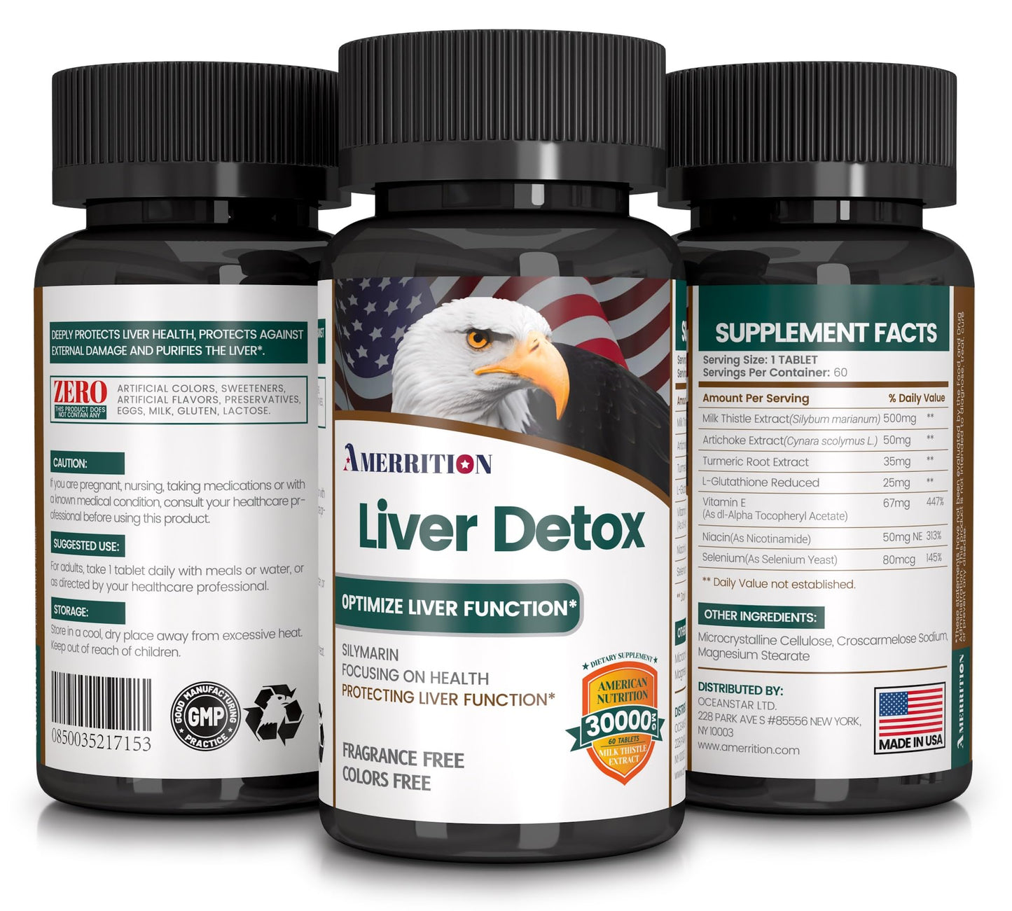 Amerrition Liver Support – Milk Thistle Silymarin, Artichoke Extract & Turmeric – 60 Tablets