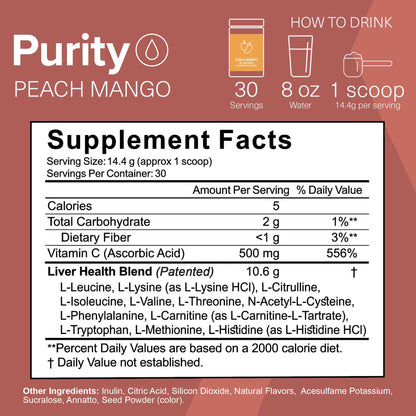 The Amino CO. Purity – Liver Support Supplement with Essential Amino Acids for Liver Detox Cleanse – Boost Liver Health for Optimal Liver Support – Peach Mango, 30 Servings