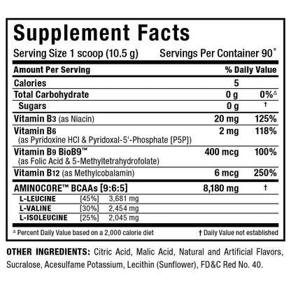 ALLMAX AMINOCORE BCAA – Fruit Punch, 945 g | 90 Servings, 8.18 g BCAA per Serving