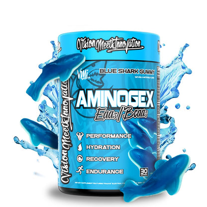 Aminogex Ultra by VMI Sports | EAA + BCAA Powder | Hydration & Recovery with Electrolytes, Betaine & Glutamine | 30 Servings | Blue Shark Gummy