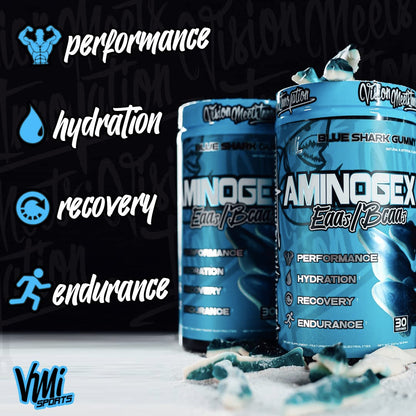 Aminogex Ultra by VMI Sports | EAA + BCAA Powder | Hydration & Recovery with Electrolytes, Betaine & Glutamine | 30 Servings | Blue Shark Gummy