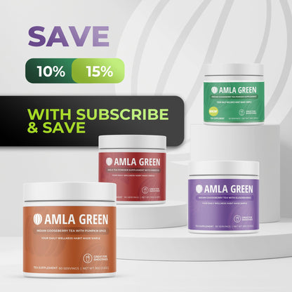 Amla Green 20x Concentrated Amla Powder with Elderberry – Immune Support Superfood, Ginger, Cinnamon & Peppermint, 90 Servings