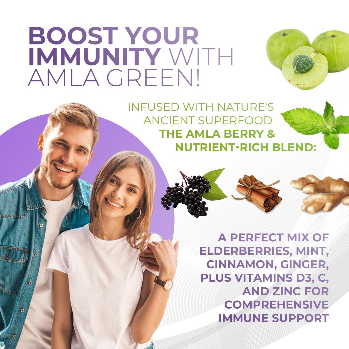 Amla Green 20x Concentrated Amla Powder with Elderberry – Immune Support Superfood, Ginger, Cinnamon & Peppermint, 90 Servings