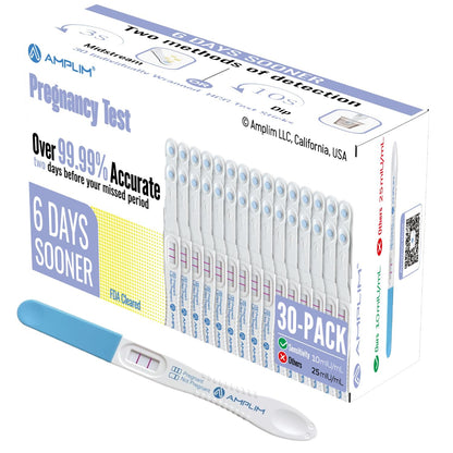 Amplim Early Result Pregnancy Test Sticks – 6 Days Early, 99.99% Accurate, 10 mIU/mL, 30-Pack (Midstream/Dip)