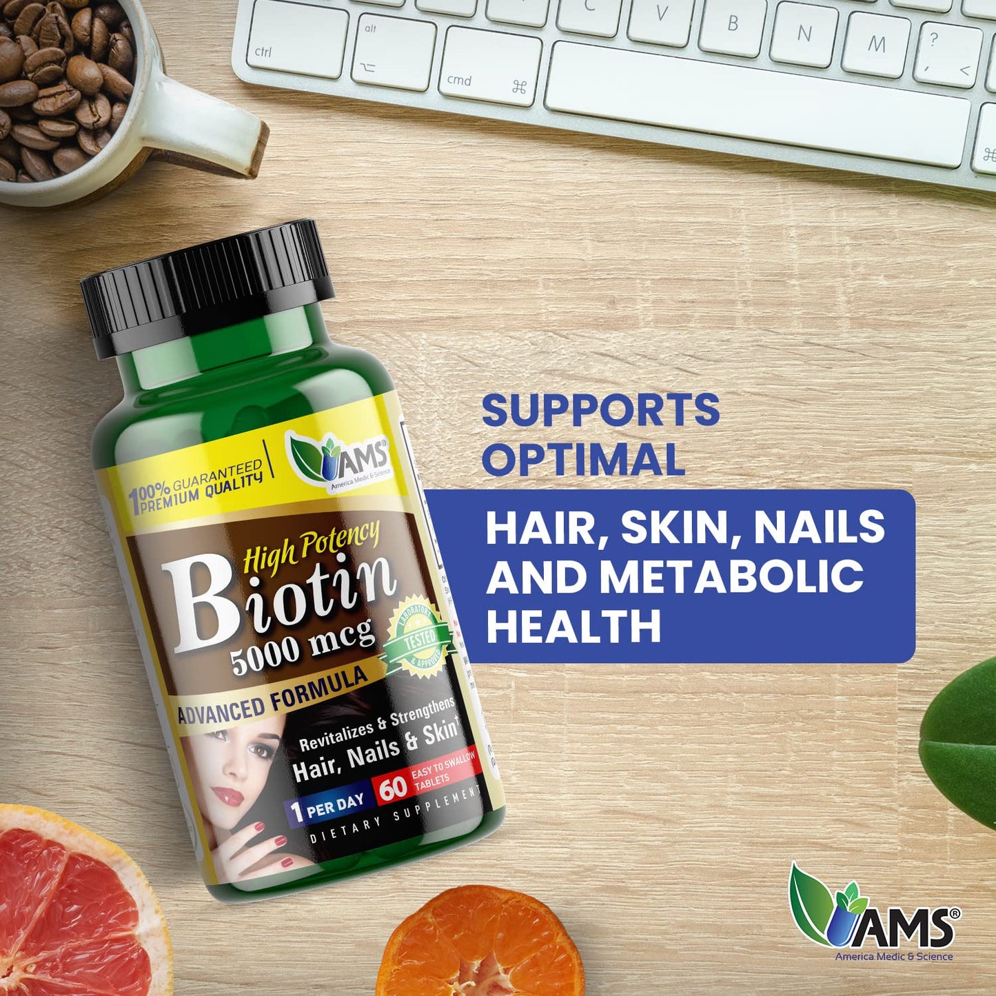 America Medic & Science Biotin 5,000 mcg | Hair Growth, Skin & Nails | Vitamin B7