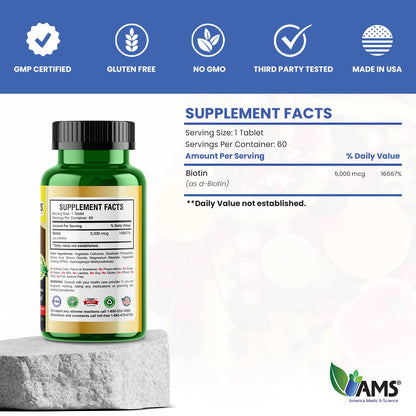 America Medic & Science Biotin 5,000 mcg | Hair Growth, Skin & Nails | Vitamin B7