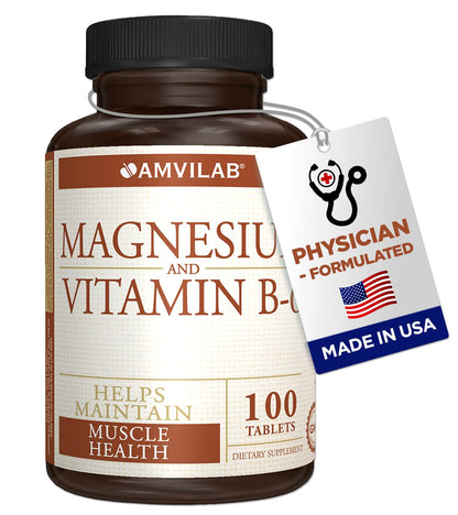 Amvilab Magnesium & Vitamin B6 – Muscle & Brain Support | 100 Tablets