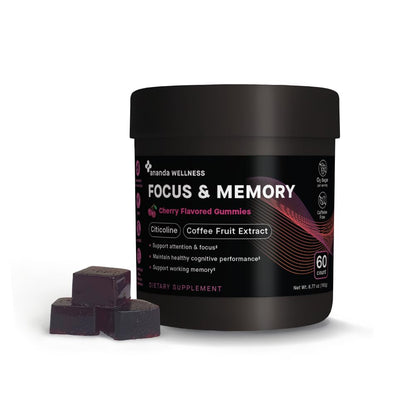 Ananda Wellness Focus & Memory Gummies – Zero Sugar, Caffeine-Free (Dark Cherry)