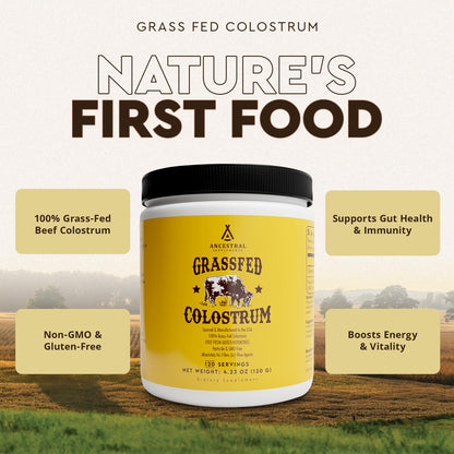 Ancestral Supplements Bovine Colostrum Powder – Grass-Fed, Freeze-Dried, Gut Health & Immune Support, 120 Servings