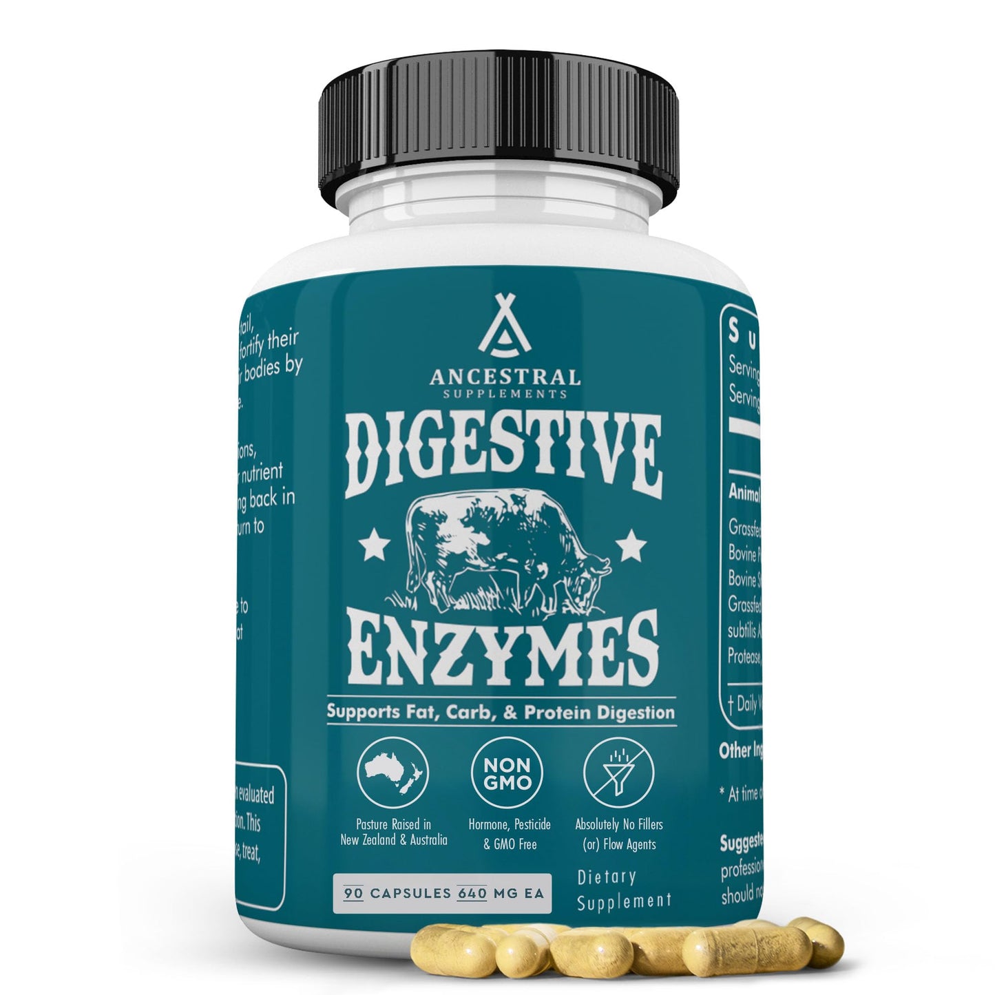 Ancestral Supplements Digestive Enzymes for Women & Men – Probiotics & Grass-Fed Organs, 90 Capsules