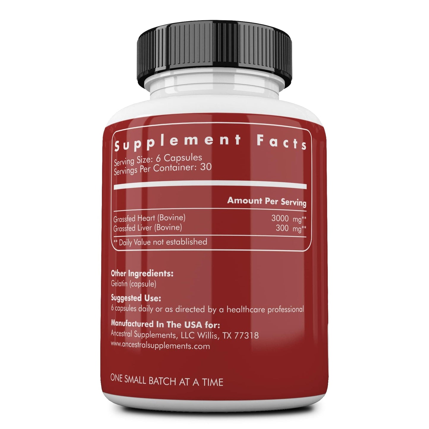 Ancestral Supplements Grass-Fed Beef Heart 3300mg – CoQ10, 180 Capsules, Non-GMO