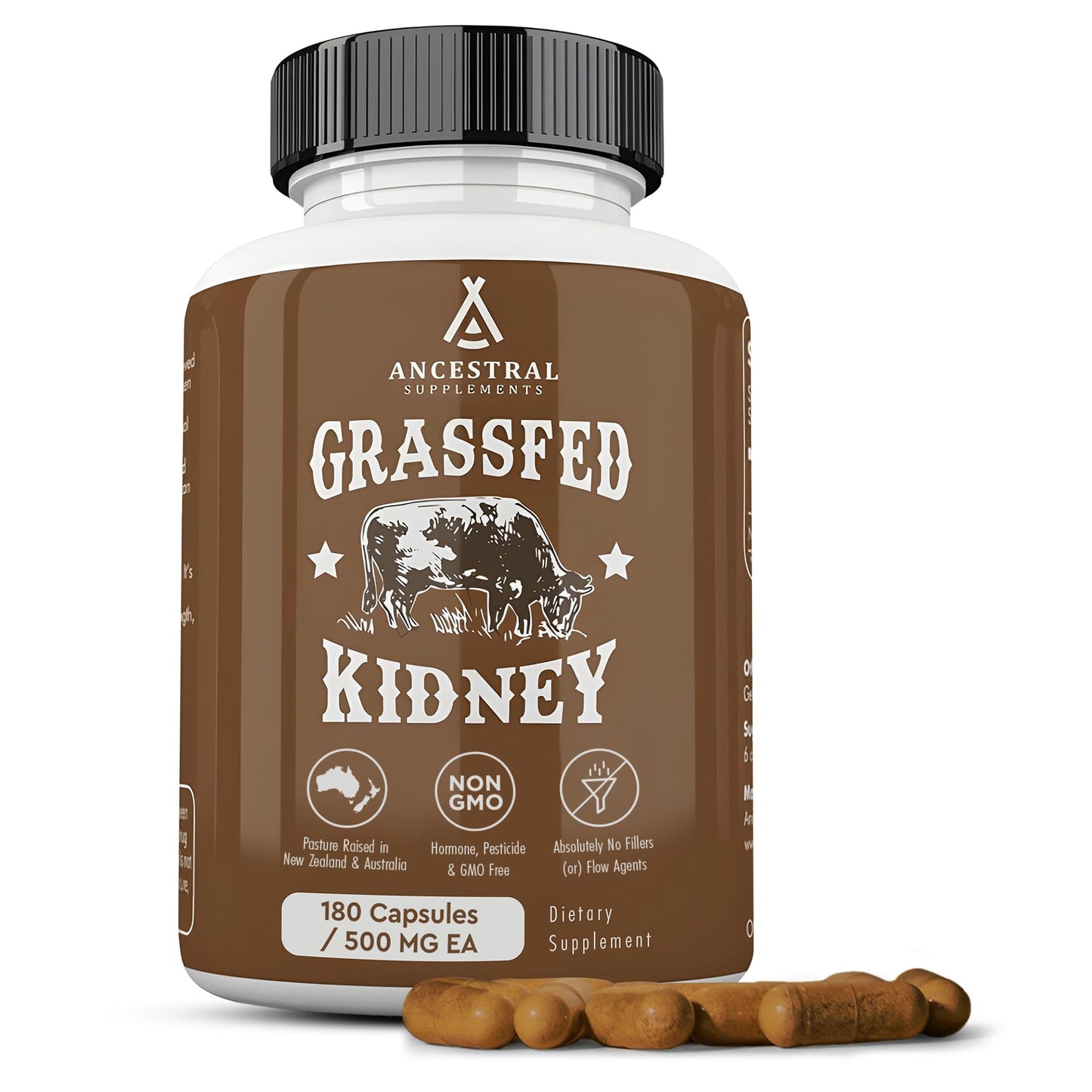 Ancestral Supplements Grass Fed Beef Kidney – 3000mg DAO Enzyme, Kidney & Histamine Support, Selenium & B12, 180 Capsules