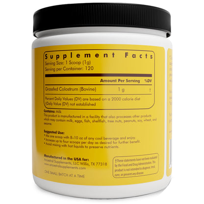 Ancestral Supplements Bovine Colostrum Powder – Grass-Fed, Freeze-Dried, Gut Health & Immune Support, 120 Servings
