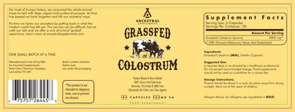 Ancestral Supplements Grass Fed Beef Colostrum Supplement – 3000 mg, 180 Capsules | Immune & Gut Health Support