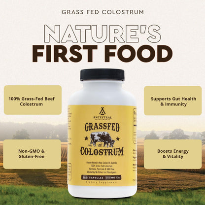 Ancestral Supplements Grass Fed Beef Colostrum Supplement – 3000 mg, 180 Capsules | Immune & Gut Health Support