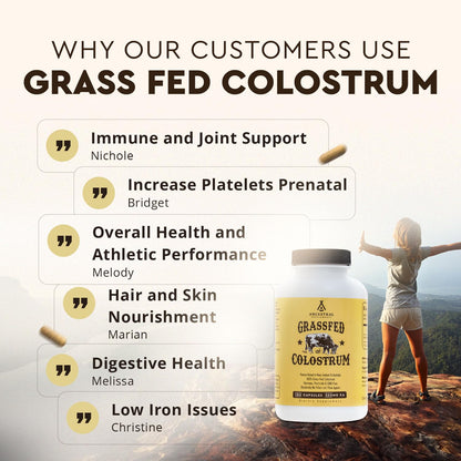 Ancestral Supplements Grass Fed Beef Colostrum Supplement – 3000 mg, 180 Capsules | Immune & Gut Health Support