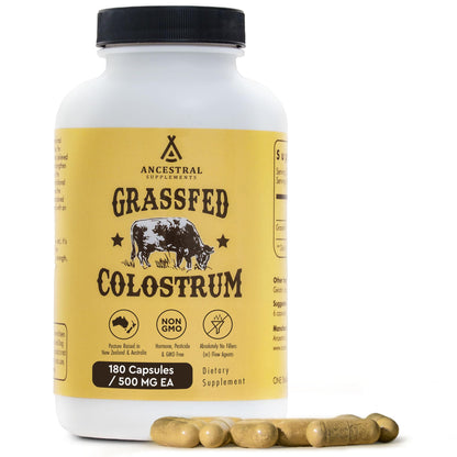 Ancestral Supplements Grass Fed Beef Colostrum Supplement – 3000 mg, 180 Capsules | Immune & Gut Health Support