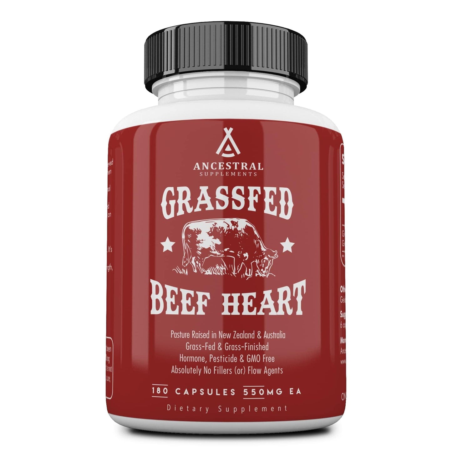 Ancestral Supplements Grass-Fed Beef Heart 3300mg – CoQ10, 180 Capsules, Non-GMO
