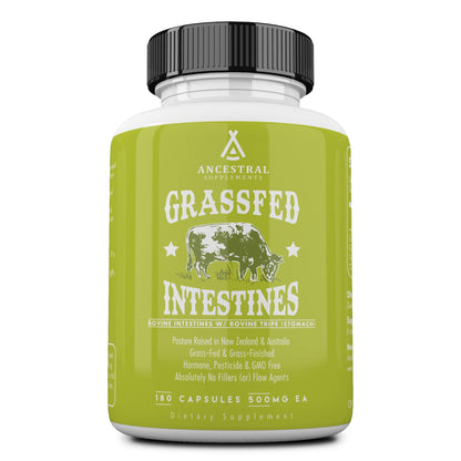 Ancestral Supplements Grass-Fed Beef Intestines (Tripe) 3000mg – Digestive Support, 180 Capsules