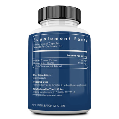 Ancestral Supplements Grass-Fed Beef Prostate Supplements with Liver – 3000mg, 180 Capsules, Non-GMO