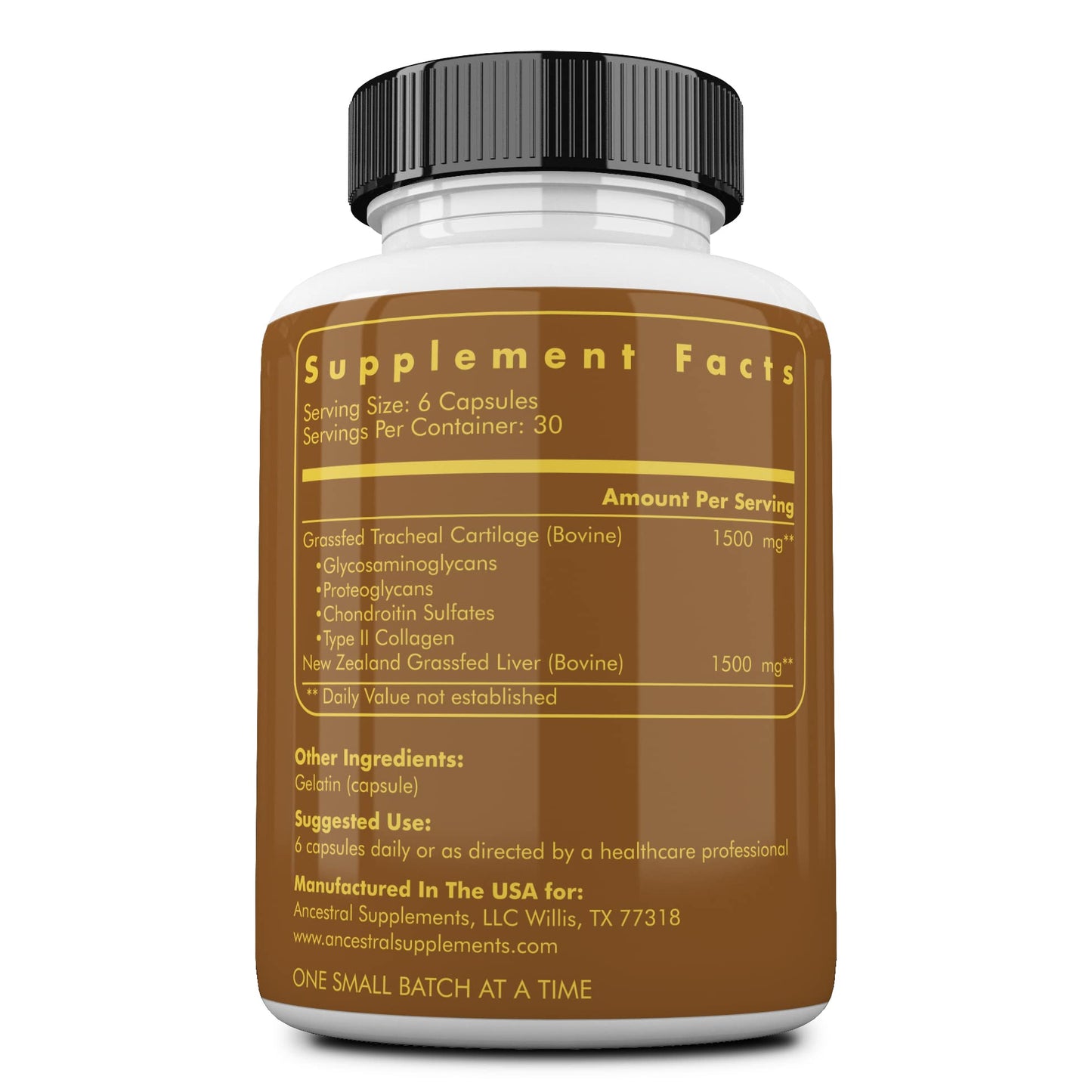 Ancestral Supplements Grass Fed Beef Tracheal Cartilage with Liver – 3000mg, Immune & Joint Support