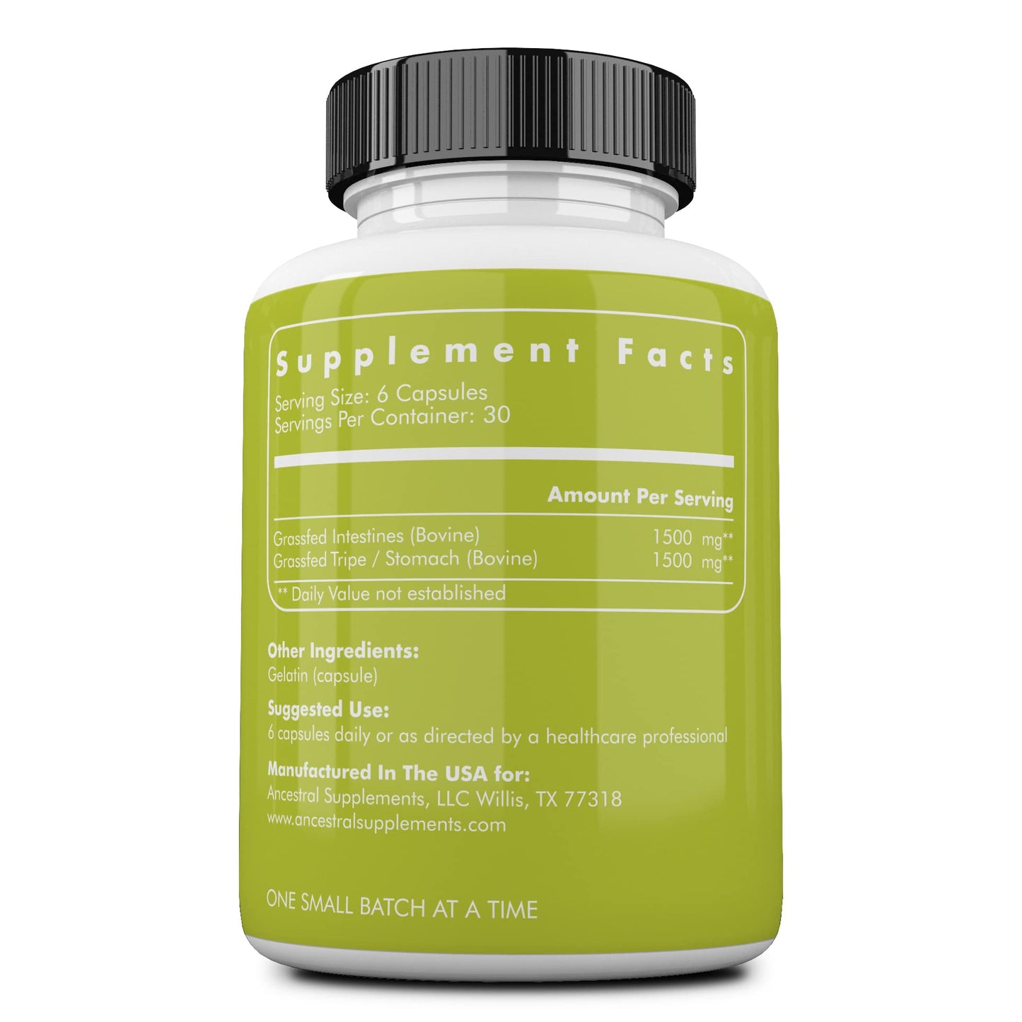 Ancestral Supplements Grass-Fed Beef Intestines (Tripe) 3000mg – Digestive Support, 180 Capsules
