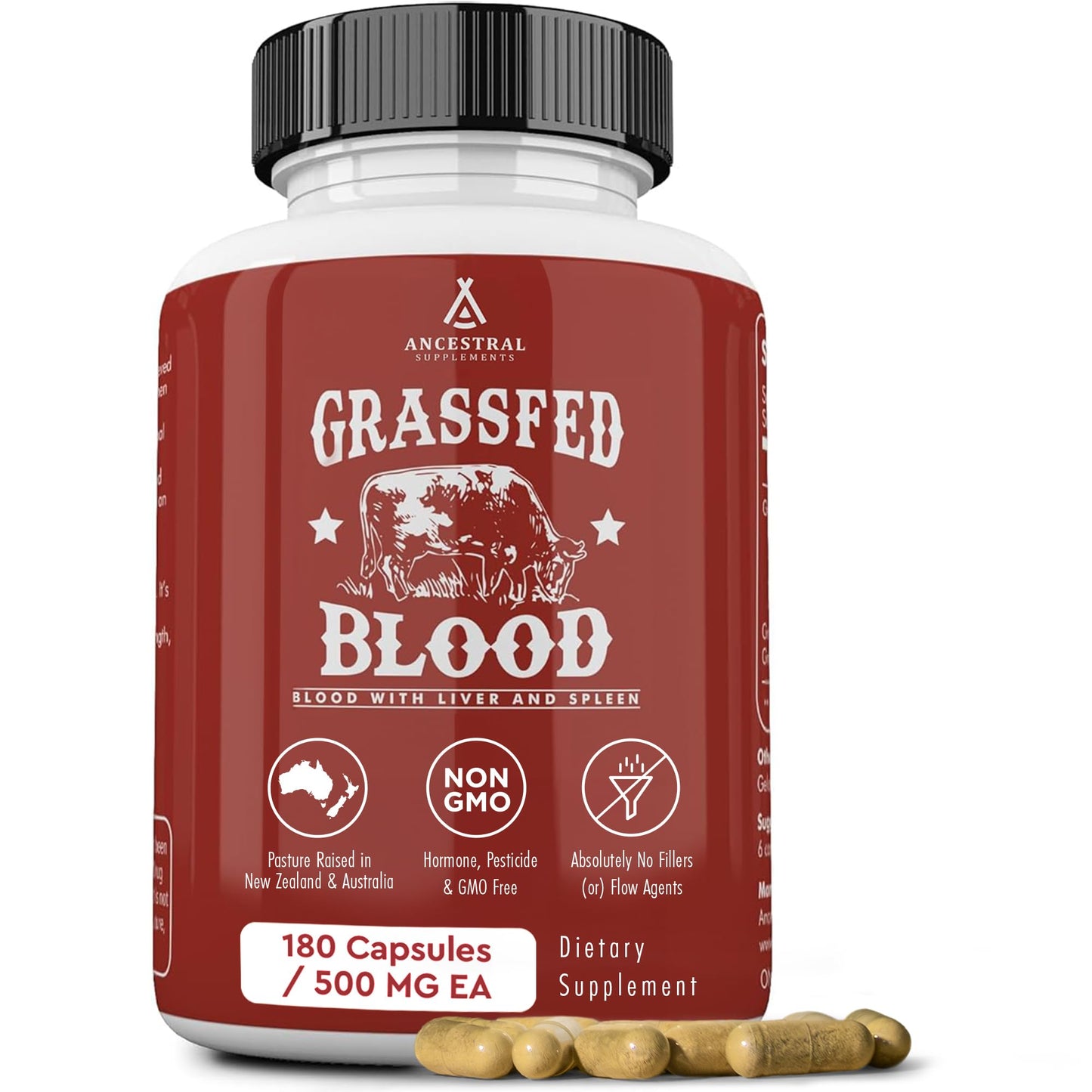 Ancestral Supplements Grass Fed Blood is Blood, Liver & Spleen Formula — 180 Capsules