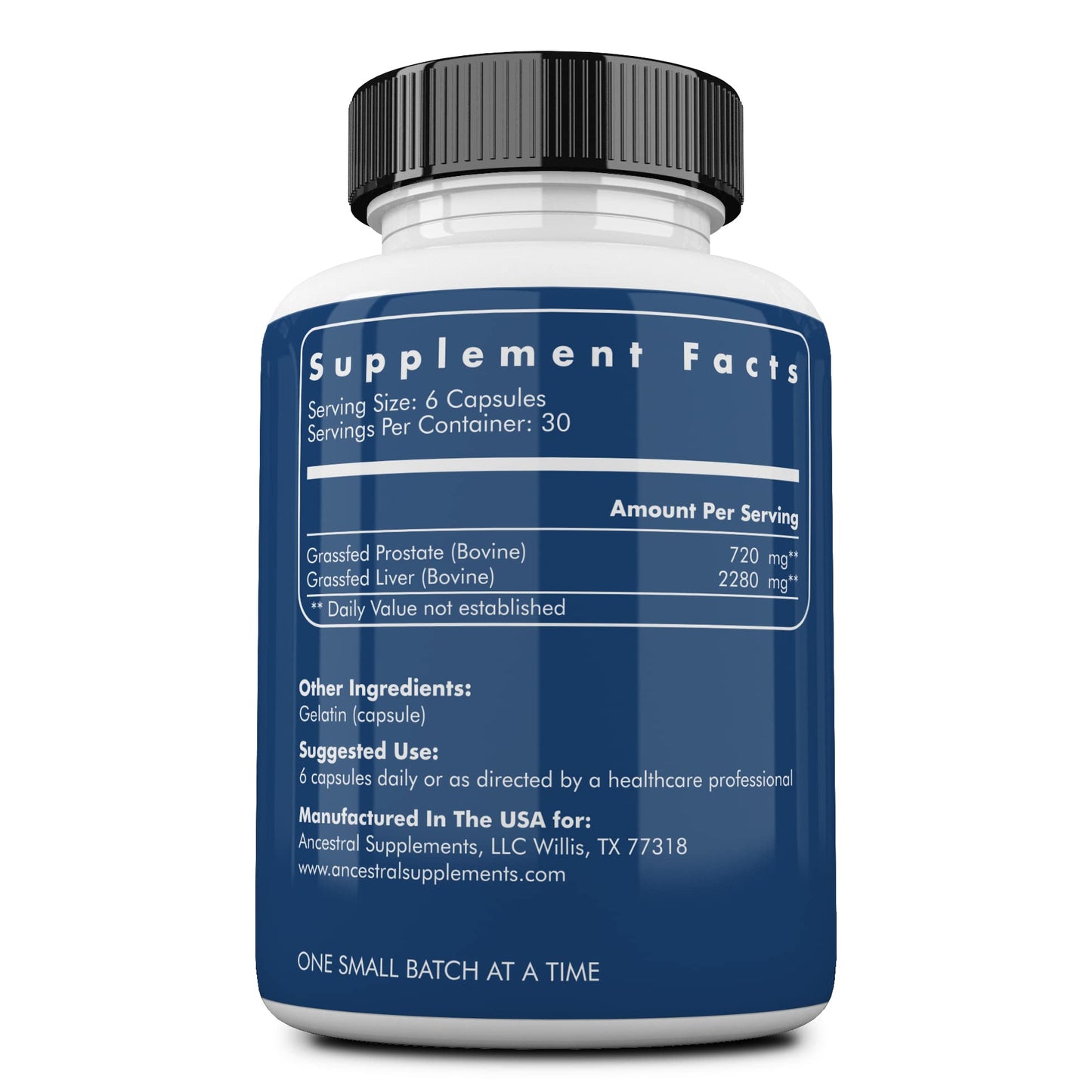 Ancestral Supplements Grass-Fed Beef Prostate Supplements with Liver – 3000mg, 180 Capsules, Non-GMO