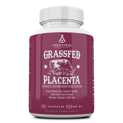 Ancestral Supplements Grass-Fed Placenta & Liver 180 Capsules – Postpartum Support, Menopause Relief