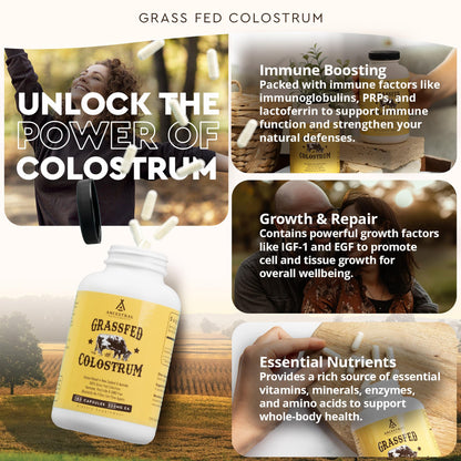 Ancestral Supplements Grass Fed Beef Colostrum Supplement – 3000 mg, 180 Capsules | Immune & Gut Health Support