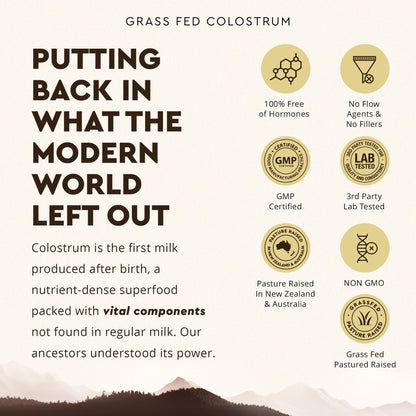 Ancestral Supplements Grass Fed Beef Colostrum Supplement – 3000 mg, 180 Capsules | Immune & Gut Health Support